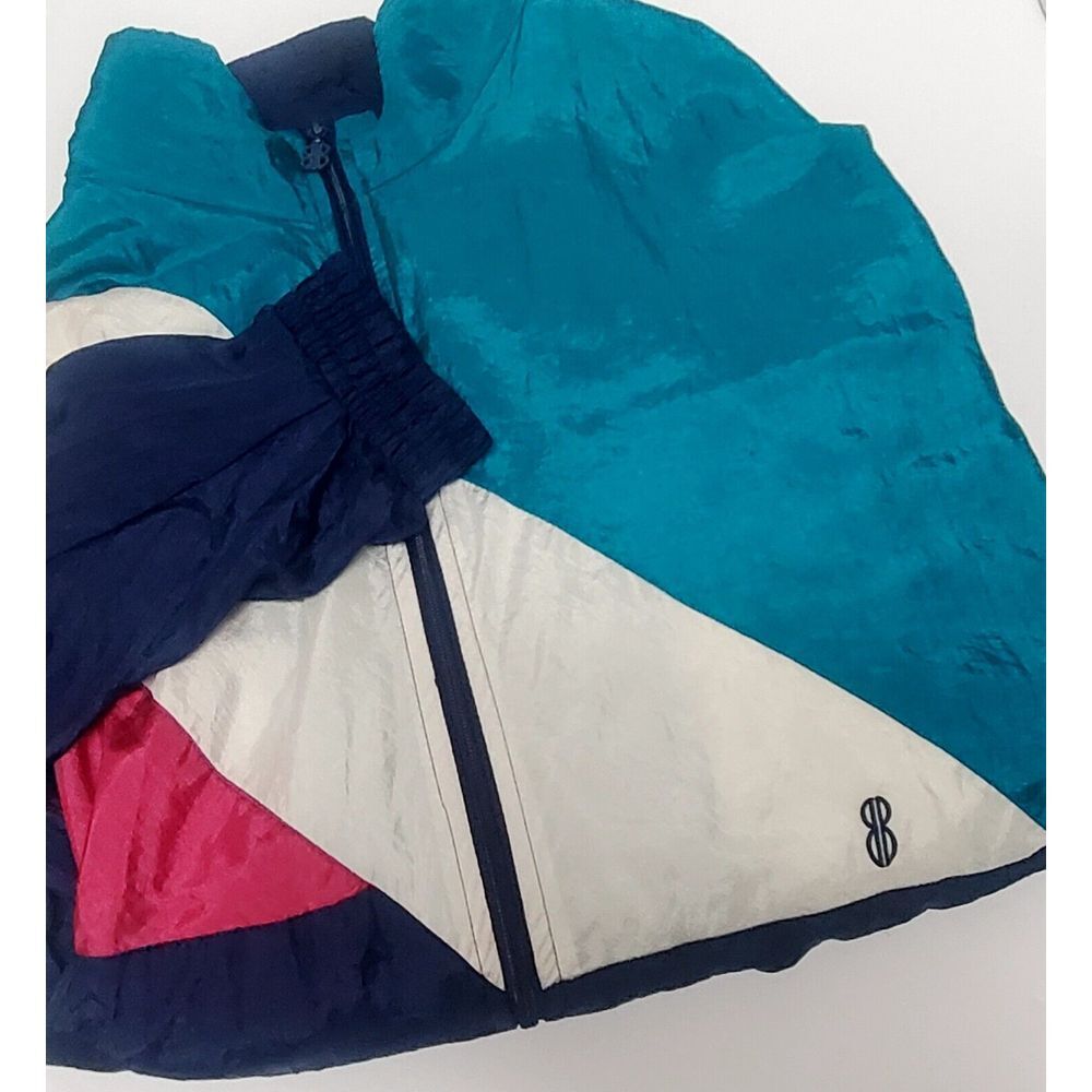 VTG Bill Blass Track Jacket 80's Windbreaker ColorBlock Teal/Nvy/Wht/Pink Street